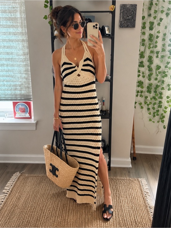 House of Harlow 1960 Dresses & Skirts - House of Harlow 1960 Crochet Halter Maxi Dress in Black & Cream